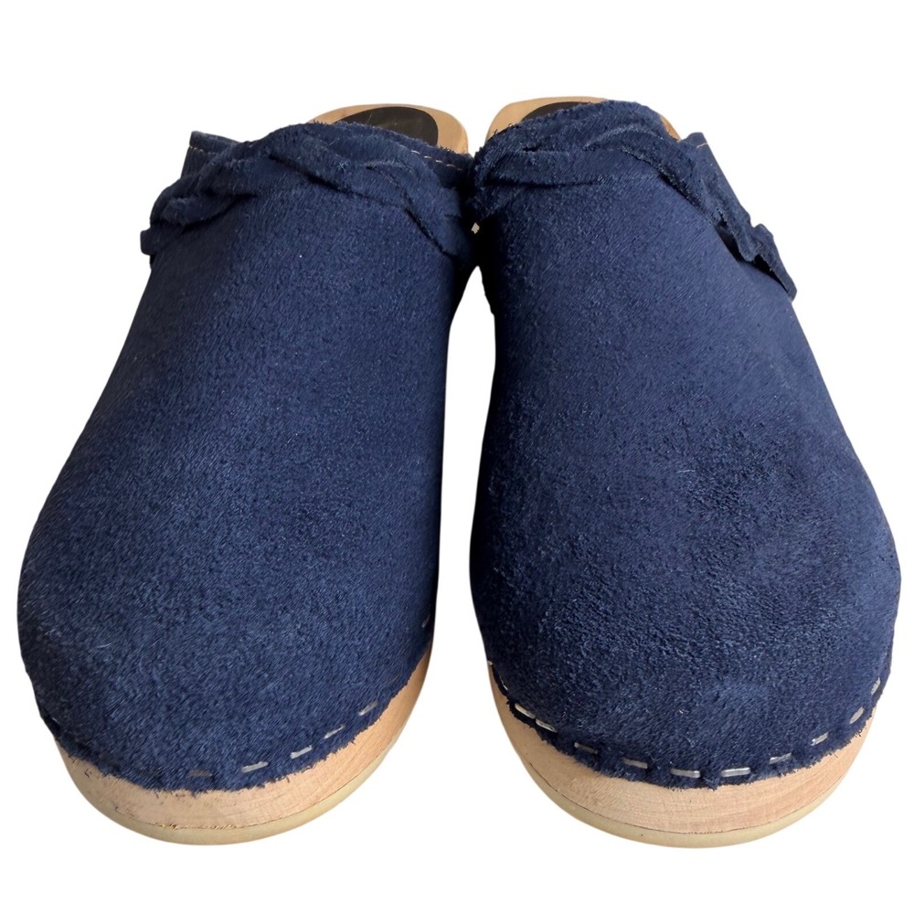 Cape Clogs Navy Blue Suede Swedish Wood Clog Mules 38 Scandinavian Minimalist - Picture 2 of 12